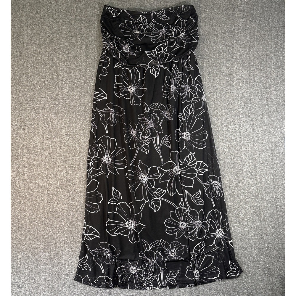 VIBE Sportswear Boho Maxi Strapless Black Sheer Floral Lined Tube Top Dress 1X